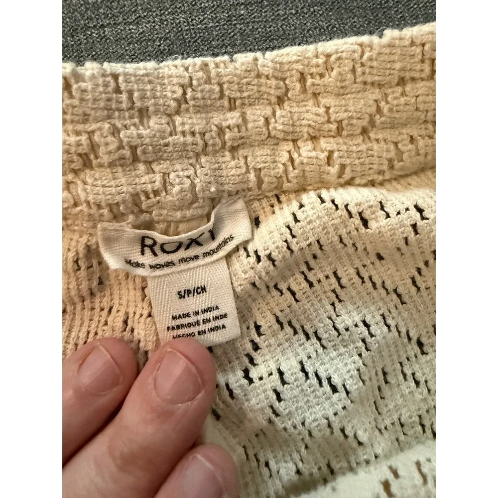 Roxy Cream Beige Textured Knit Lounge Pants Drawstring‎ Straight Leg Small